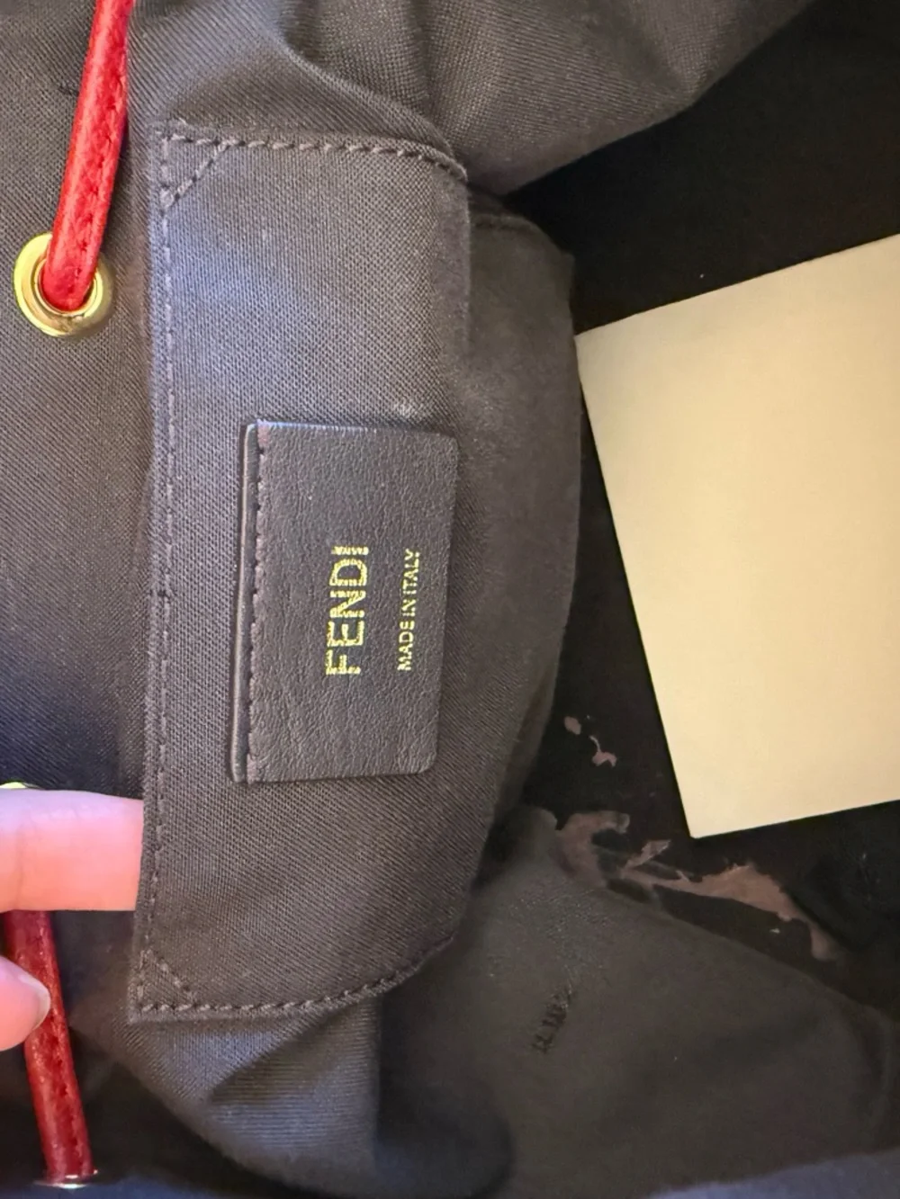 Fendi Black Leather Backpack with Brown Monogram Flap and Red Accents - Picture 7 of 11
